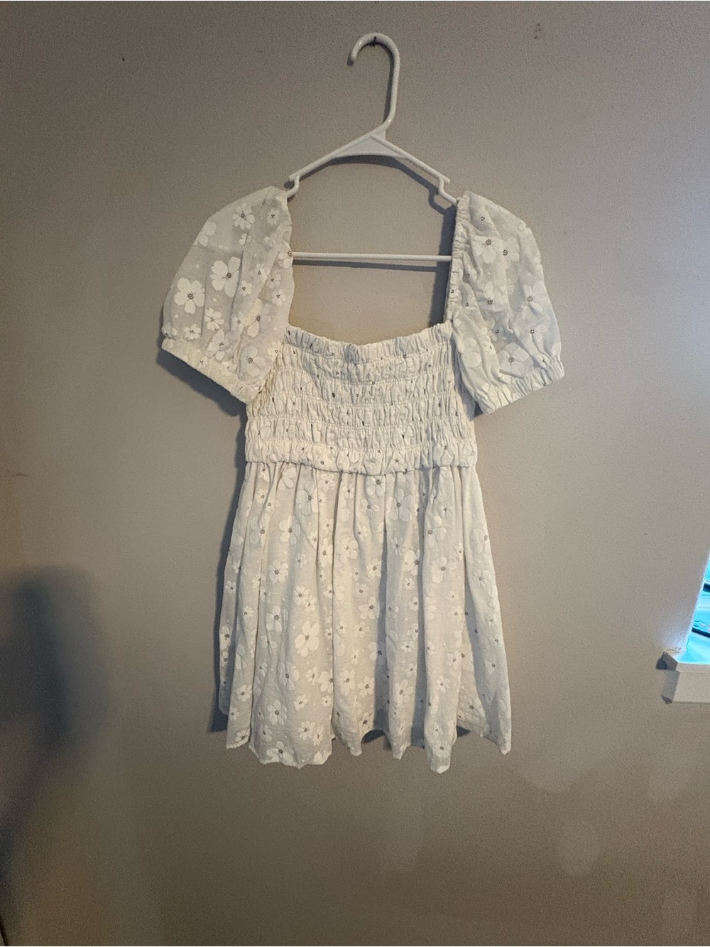Altar'd State White Smocked Eyelet Mini Dress